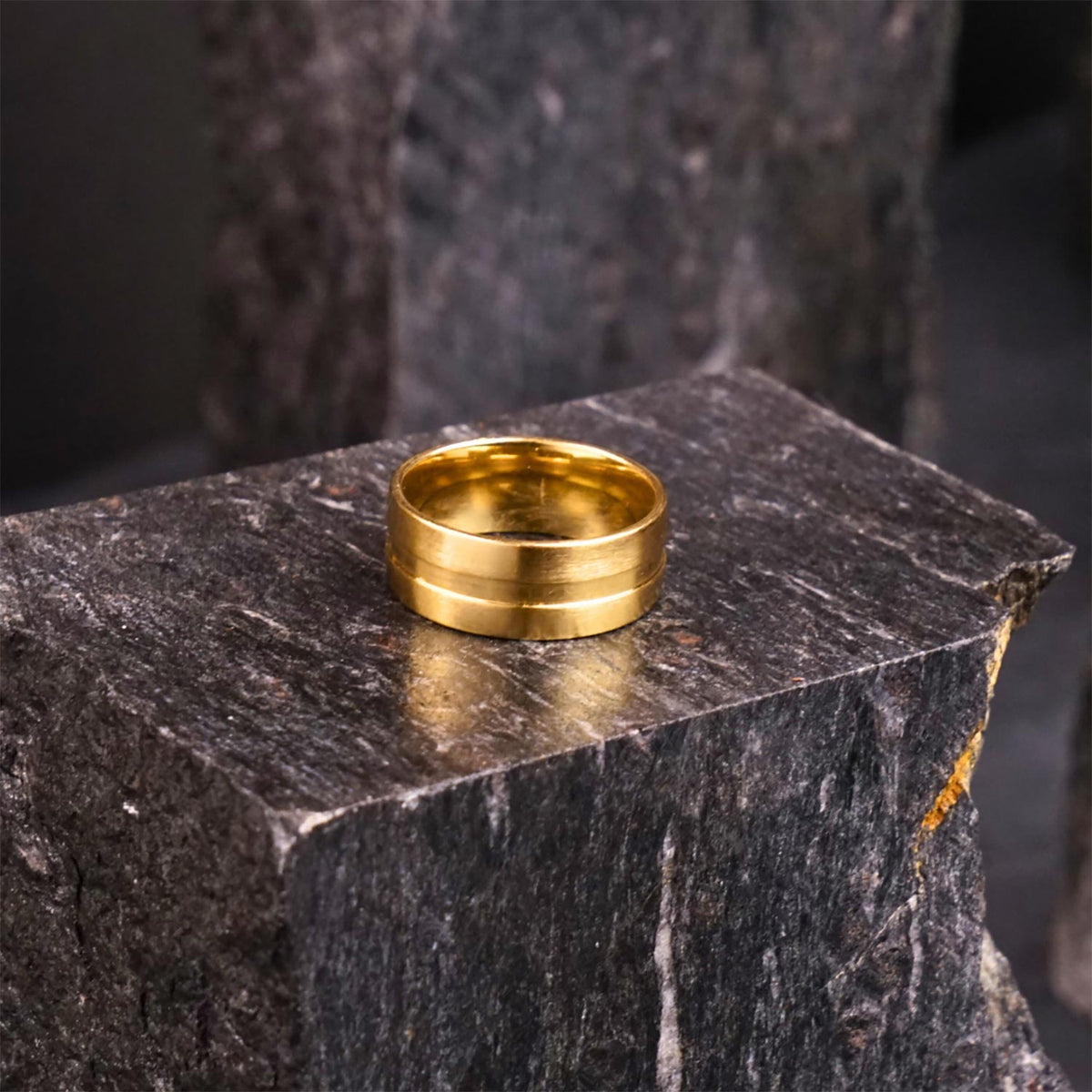 Pack of 3 Band Steel Rings (Black, Silver, Golden) - 8mm