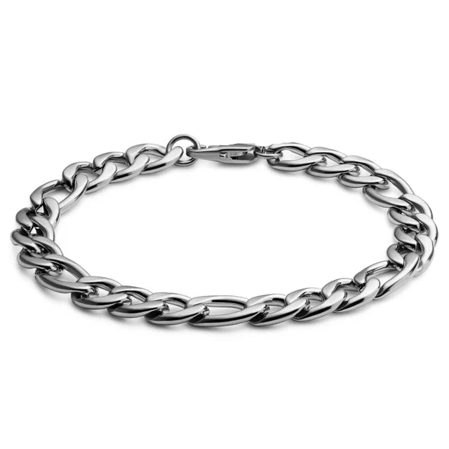 Silver Figaro Chain & Bracelet Set 6mm
